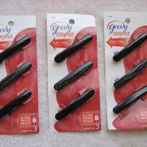 3 Goody Stay Put Slide Proof Hair Barrettes Secure Back Clips Blonde Black Brown - Picture 7 of 12